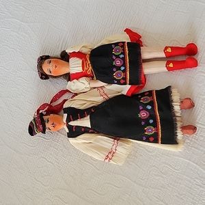 Antique Vintage Norway Couple Handmade Handpainted Cloth Dolls